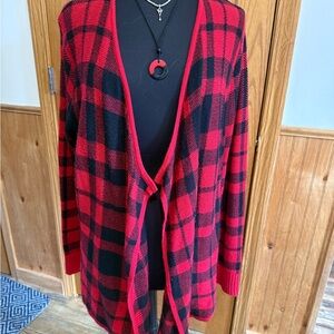 Faded Glory Red and Black Checkered Cardigan